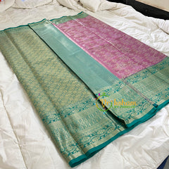 Light Pink Silk with Green Border Saree-Kanchi Silk Saree -VS018