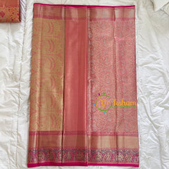 Pastel Pink with Hot Pink Border Saree-Kanchi Silk-VS025