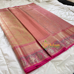 Pastel Pink with Hot Pink Border Saree-Kanchi Silk-VS025