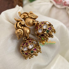 Premium Antique Peacock AD Stone Jhumkas - G9145