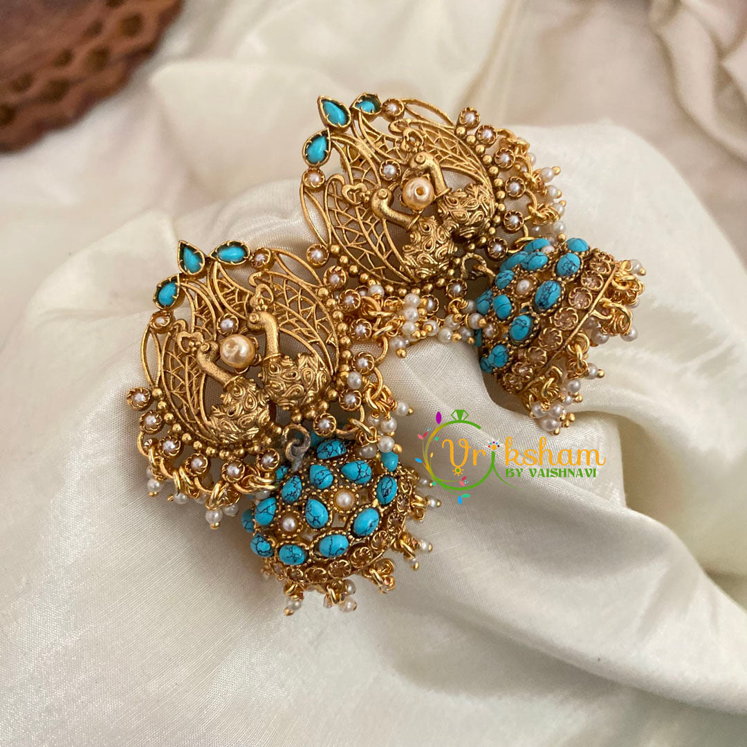 Premium Dual Peacock AD Stone Jhumkas - G9155