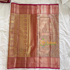 Peach Silk with Red Border Saree-Kanchi Silk Saree -VS016