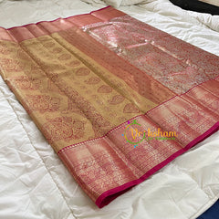 Peach Silk with Red Border Saree-Kanchi Silk Saree -VS016