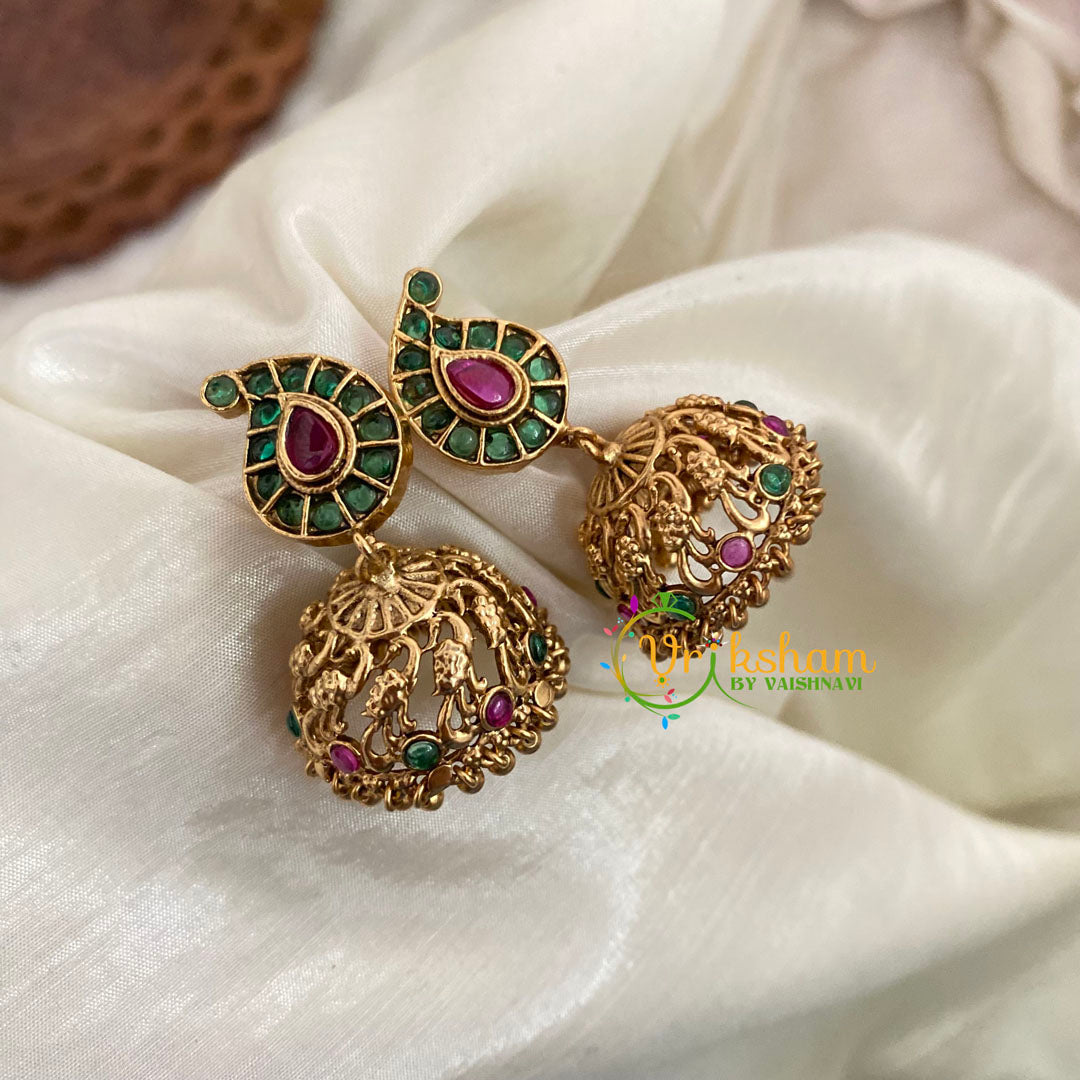 Premium AD Stone Jhumkas -Bridal Jhumkas -Green Pink-G9162