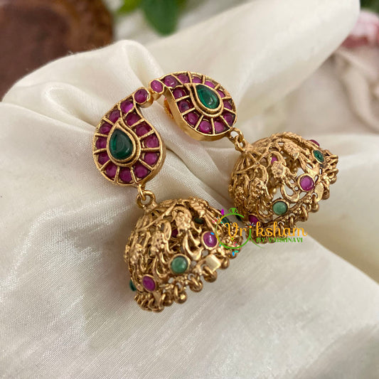 Premium AD Stone Jhumkas -Bridal Jhumkas-Red Green -G9161