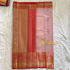Light Pink Silk with Red Border Saree-Kanchi Silk Saree -VS022