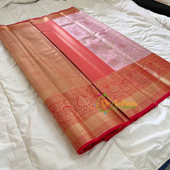 Light Pink Silk with Red Border Saree-Kanchi Silk Saree -VS022