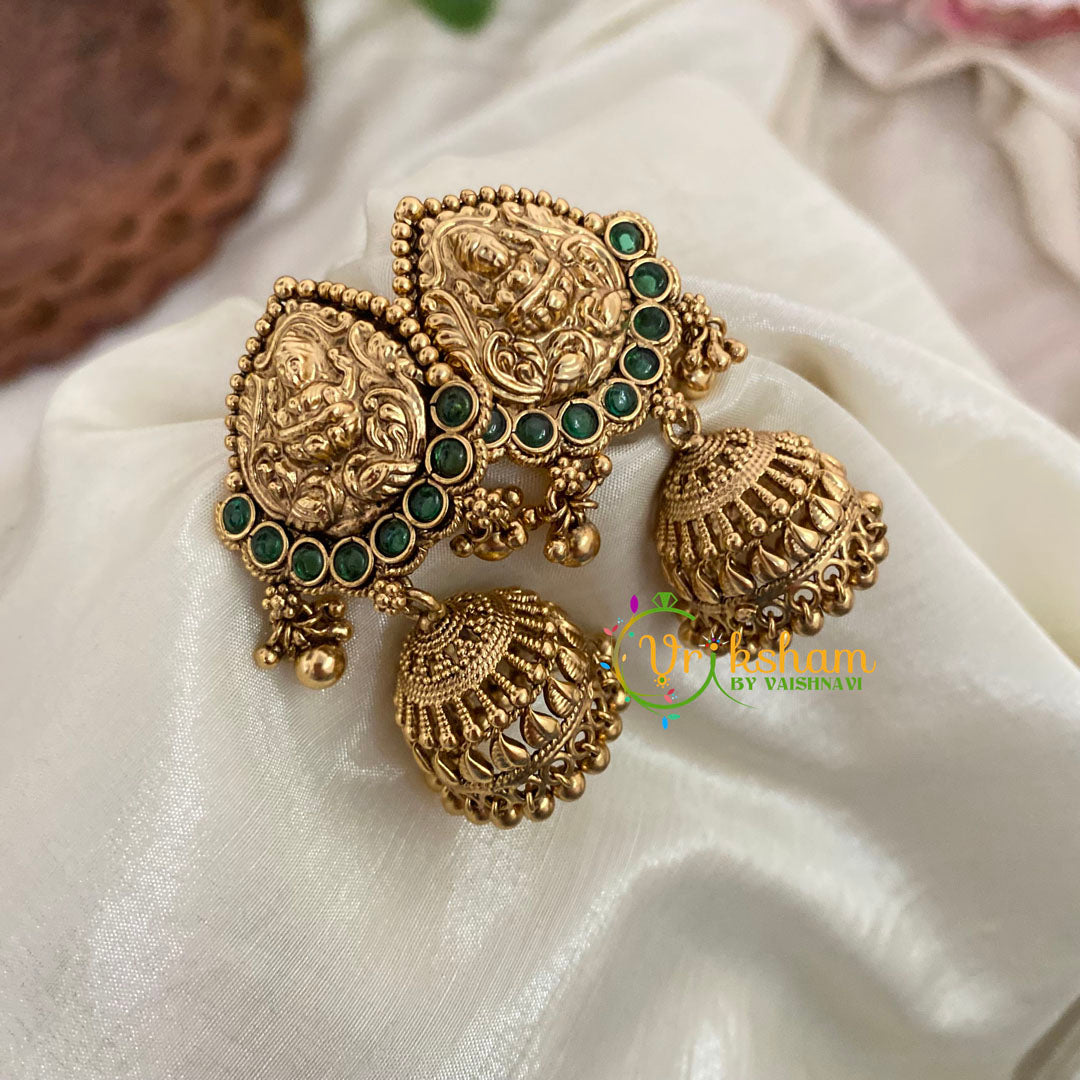 Green Gold Look Alike Lakshmi Jhumkas -G9126