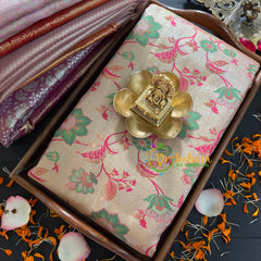 Beige Silk with Green Border Saree-Kanchi Silk Saree-VS026