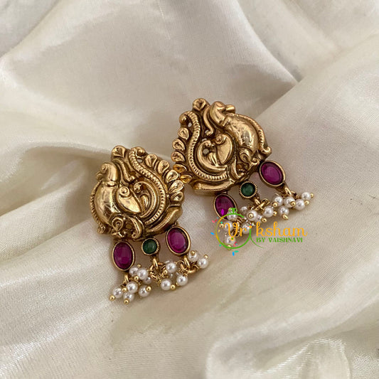 Antique Gold Look Alike Peacock Studs -Red Green-G9173