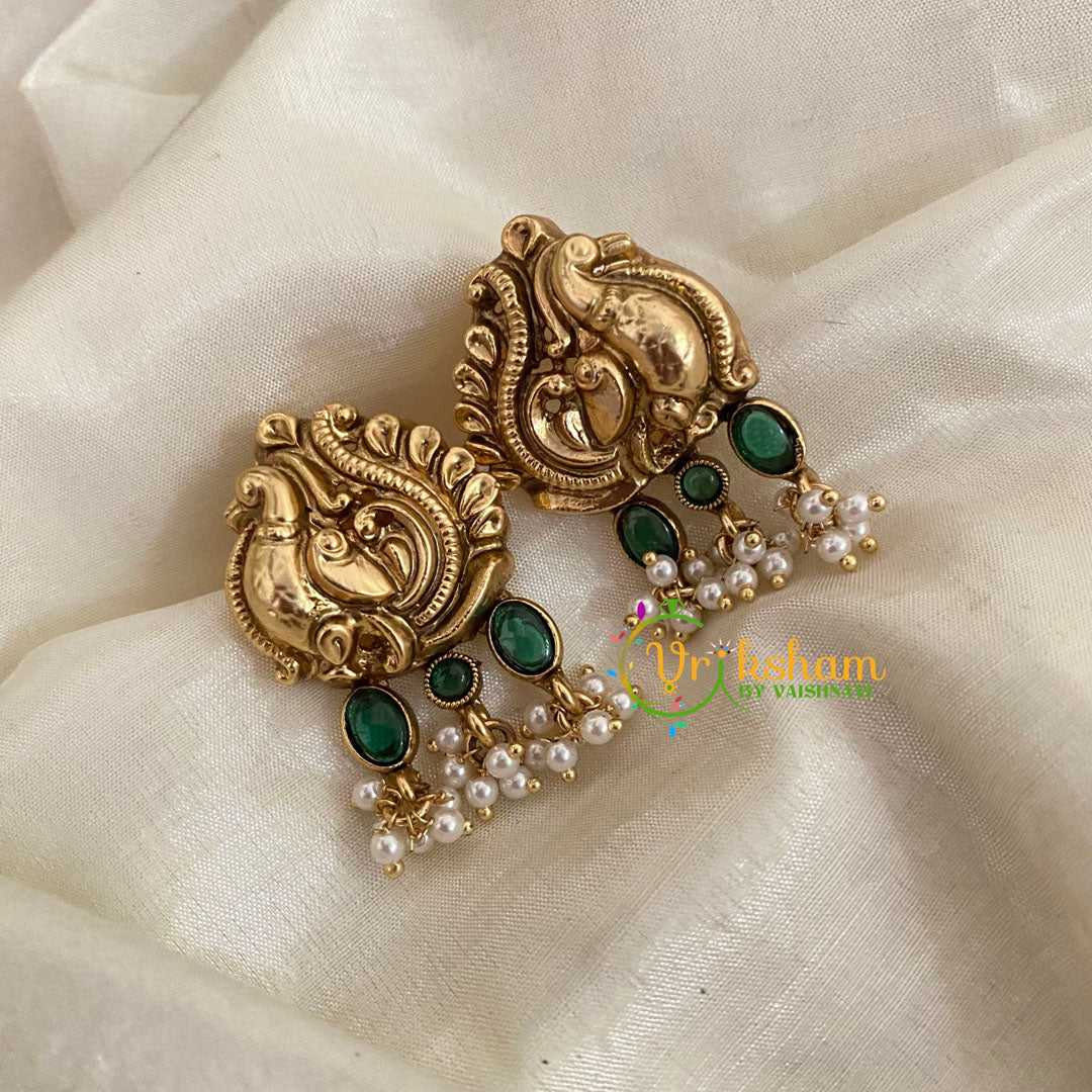 Antique Gold Look Alike Peacock Studs -Green -G9172