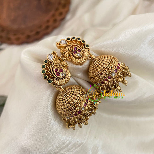 Premium Peacock AD Stone Jhumkas -ghungroo - G9138