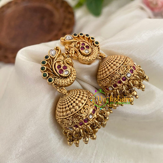 Premium Peacock AD Stone Jhumkas -ghungroo - G9138