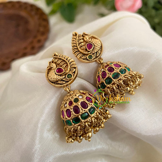 Traditional Red Green AD Stone Peacock Jhumkas - G9136