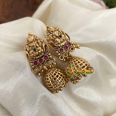 Gold Look Alike Lakshmi Jhumkas -Red Green -G9125