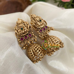 Gold Look Alike Lakshmi Jhumkas -Red Green -G9125