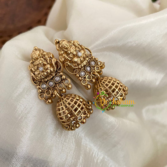 Gold Look Alike Lakshmi Jhumkas-White -G9124