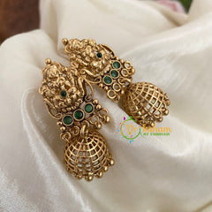 Gold Look Alike Lakshmi Jhumkas-Green -G9123