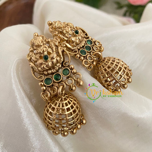 Gold Look Alike Lakshmi Jhumkas-Green -G9123