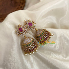 American Diamond Jhumkas -Red Tilak-G9116