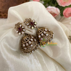 Maroon Victorian Diamond Jhumkas -Oval-VV791