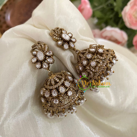 White Victorian Diamond Jhumkas -Oval -VV790