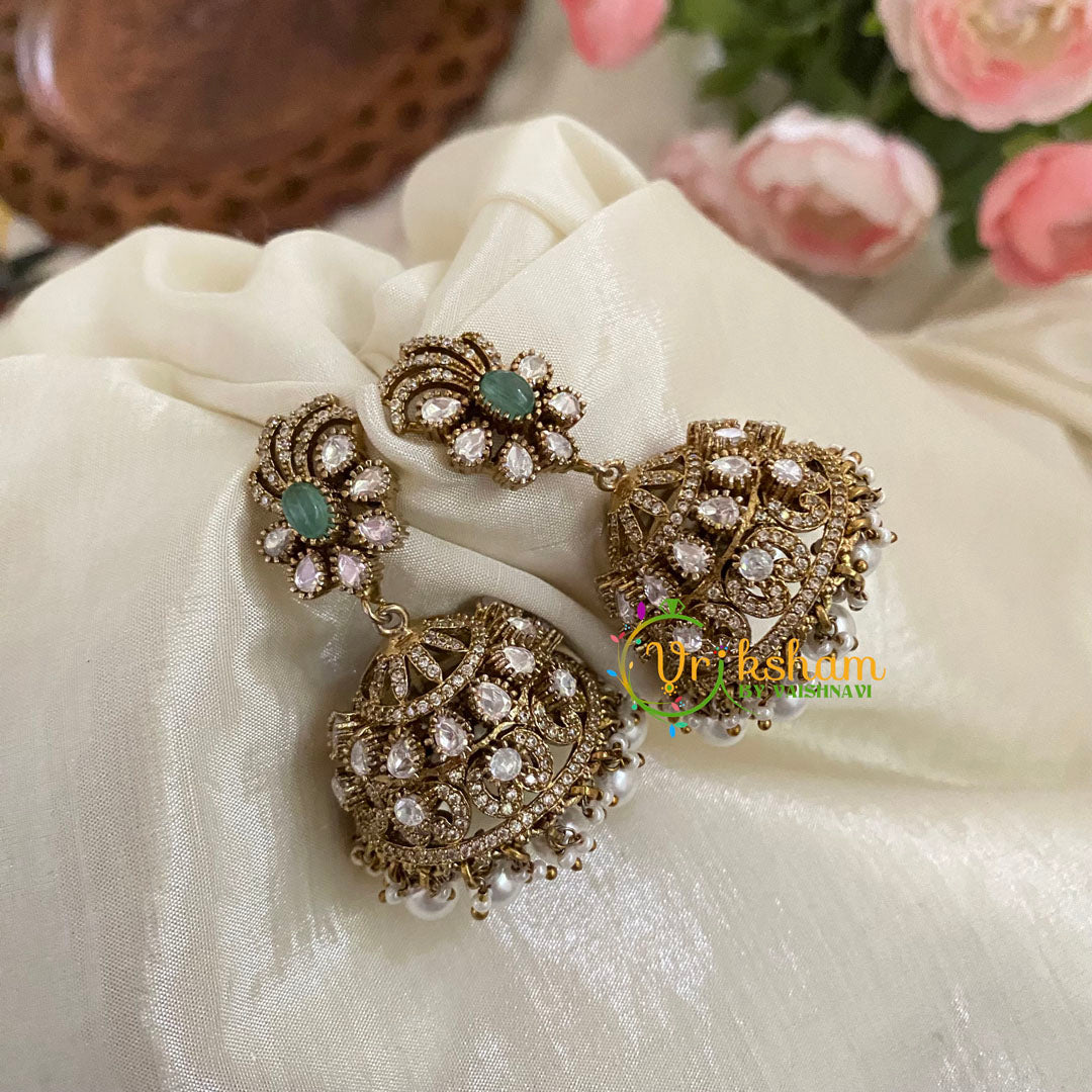 Pastel Green Victorian Diamond Jhumkas -VV788