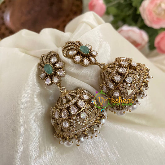 Pastel Green Victorian Diamond Jhumkas -VV788