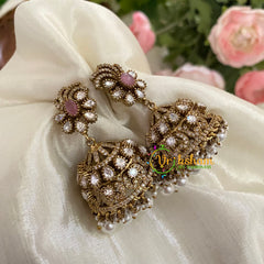 Pastel Pink Victorian Diamond Jhumkas -Oval -VV787