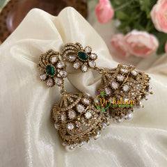 Dark Green Victorian Diamond Jhumkas -VV786