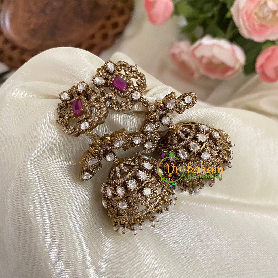 Pink Victorian Diamond Jhumkas -VV785