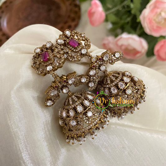 Pink Victorian Diamond Jhumkas -VV785