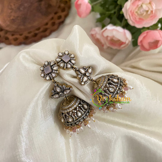 White Victorian Diamond Jhumkas - Two Tier Jhumkas -VV784