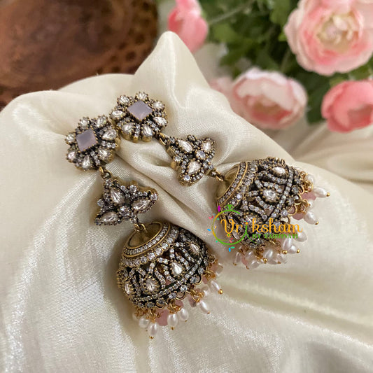 White Victorian Diamond Jhumkas - Two Tier Jhumkas -VV784