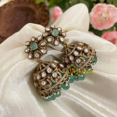 Pastel Green Victorian Diamond Jhumkas -Square-VV781