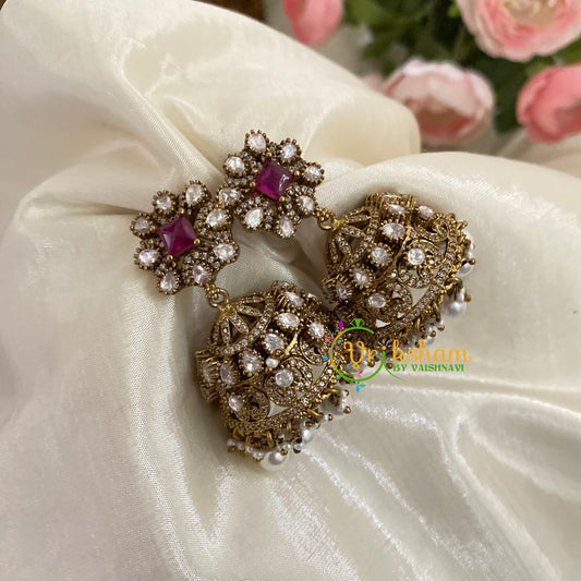 Pink Victorian Diamond Jhumkas-Square -VV780