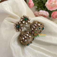 Dark Green Victorian Diamond Jhumkas -Square -VV779