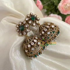 Dark Green Victorian Diamond Jhumkas -Square -VV779