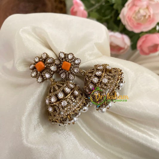 Orange Victorian Diamond Jhumkas-Square -VV792