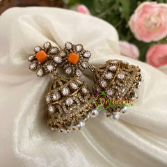 Orange Victorian Diamond Jhumkas-Square -VV792