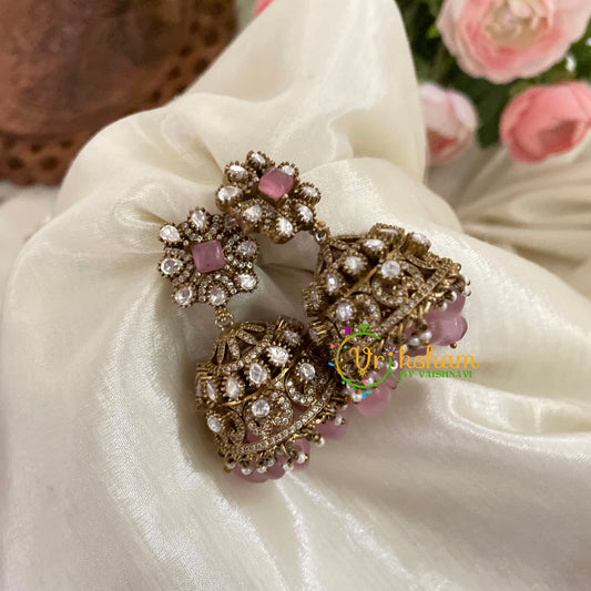 Pastel Pink Victorian Diamond Jhumkas-Square -VV778