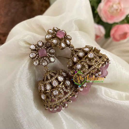 Pastel Pink Victorian Diamond Jhumkas-Square -VV778