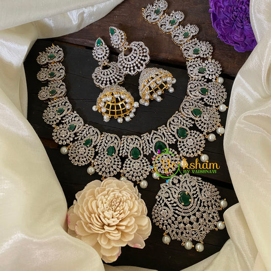 Bridal American Diamond Short Neckpiece-Green-G6971