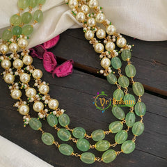 Light Green Bead and Pearl Mala Neckpiece-P011