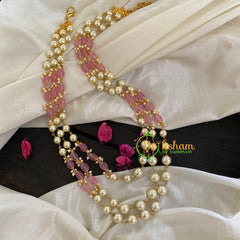 Layered Pearl Mala with Pink Beads-P013
