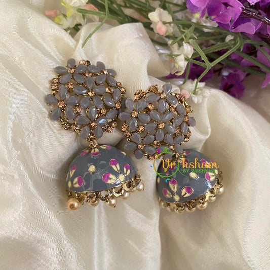 Meenakari Jhumkas -Lighter Grey-G2953