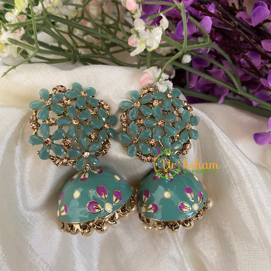 Meenakari Jhumkas -Sage Green-G02956