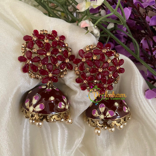 Meenakari Jhumkas -Dark Maroon-G2951