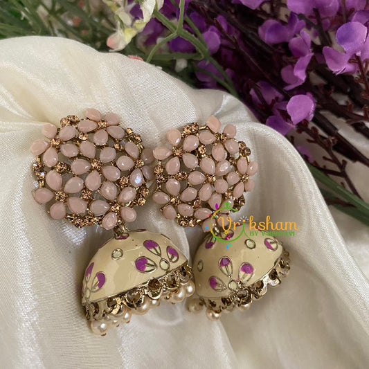 Meenakari Jhumkas -Cream-G2957