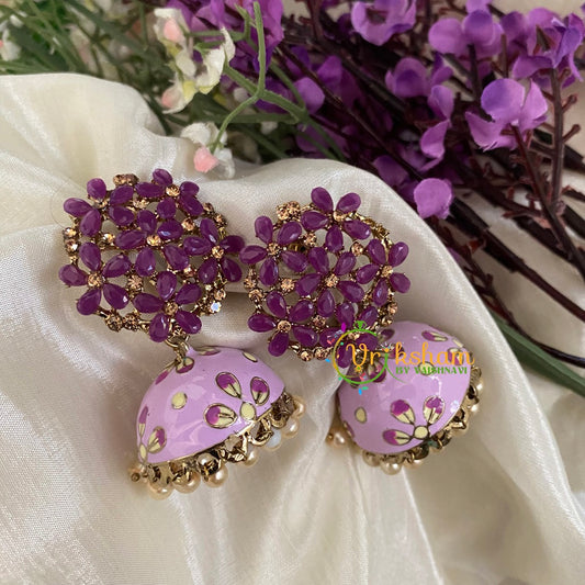 Meenakari Jhumkas -Purple-G2950